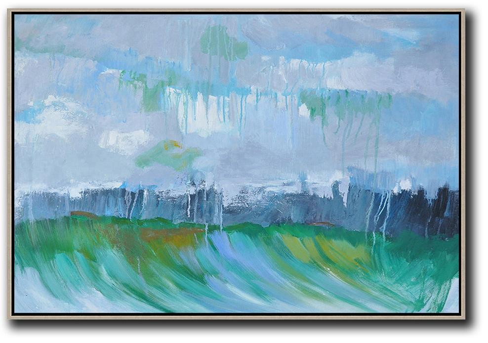 Original Artwork Extra Large Abstract Painting,Horizontal Abstract Landscape Oil Painting On Canvas,Acrylic Painting On Canvas,Purple Grey,Green,Dark Blue.etc